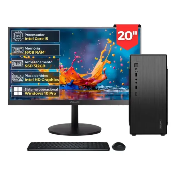Computador Completo BluePC Intel Core i5 4570, 16GB RAM, SSD 512GB, Monitor 20