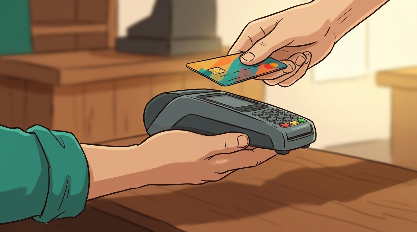 Maquininha de cartão moderna em balcão de vendas para microempreendedores