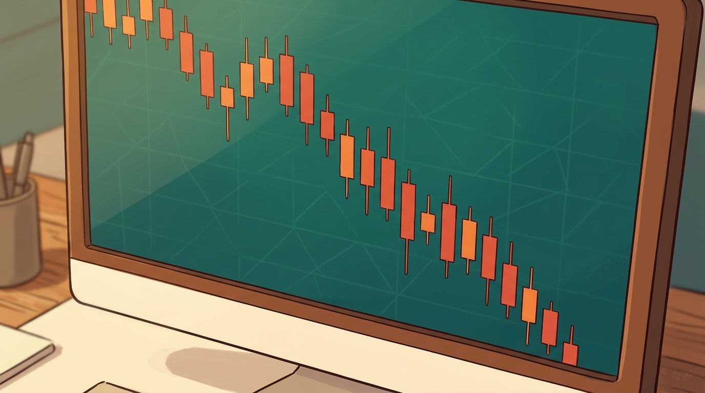 Gráfico de cotações em queda no mercado financeiro com telas de negociação