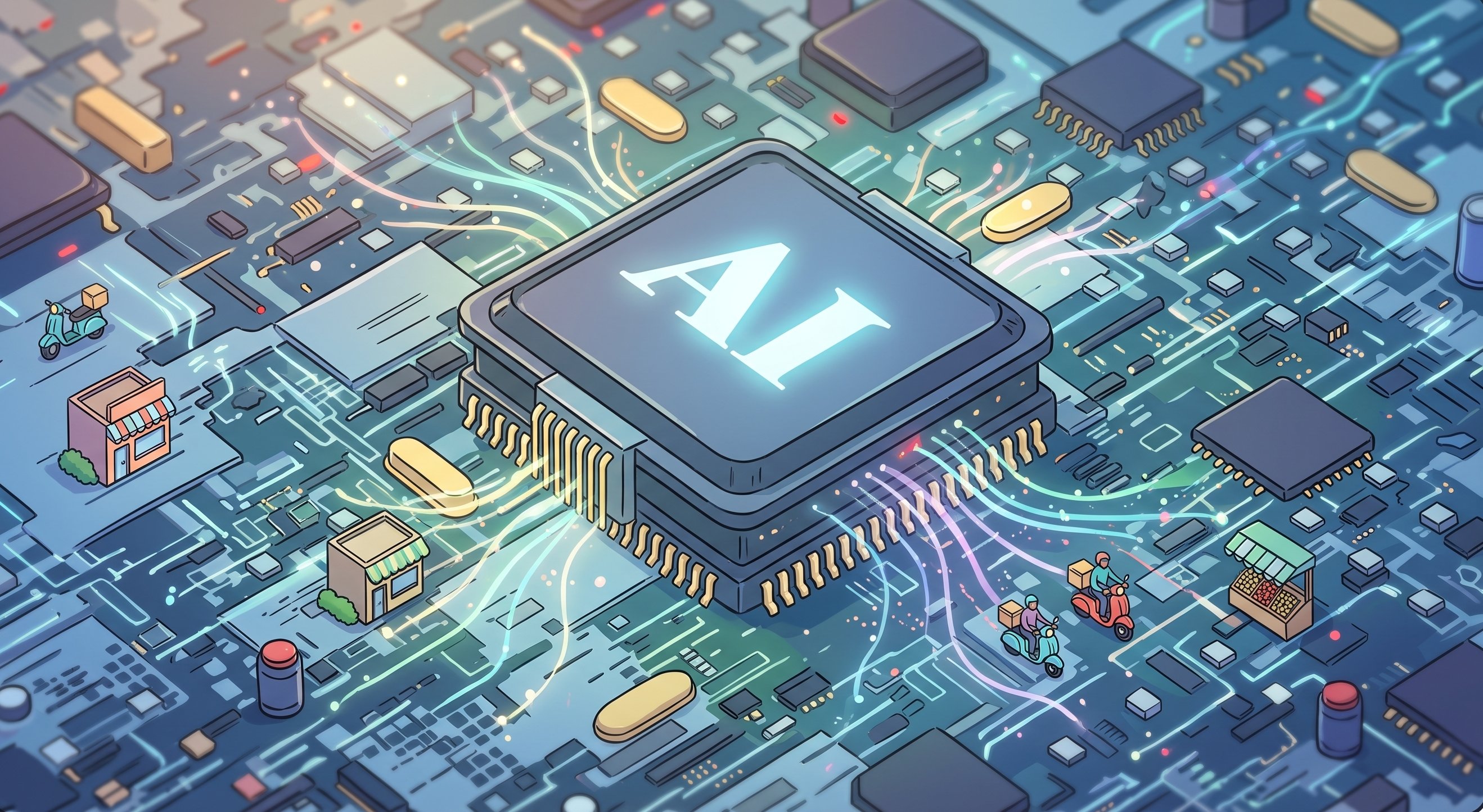 Profissionais em ambiente corporativo utilizando computadores e ferramentas digitais de inteligência artificial